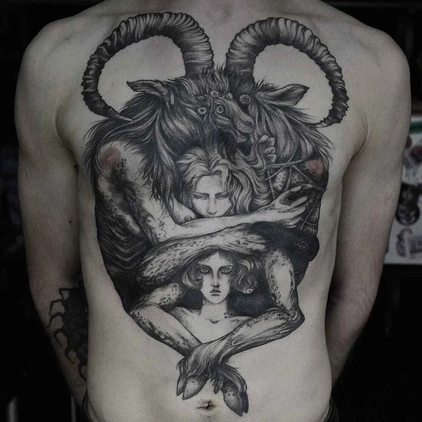 Блэкворк Baphomet, Demon tattoo на Грудь