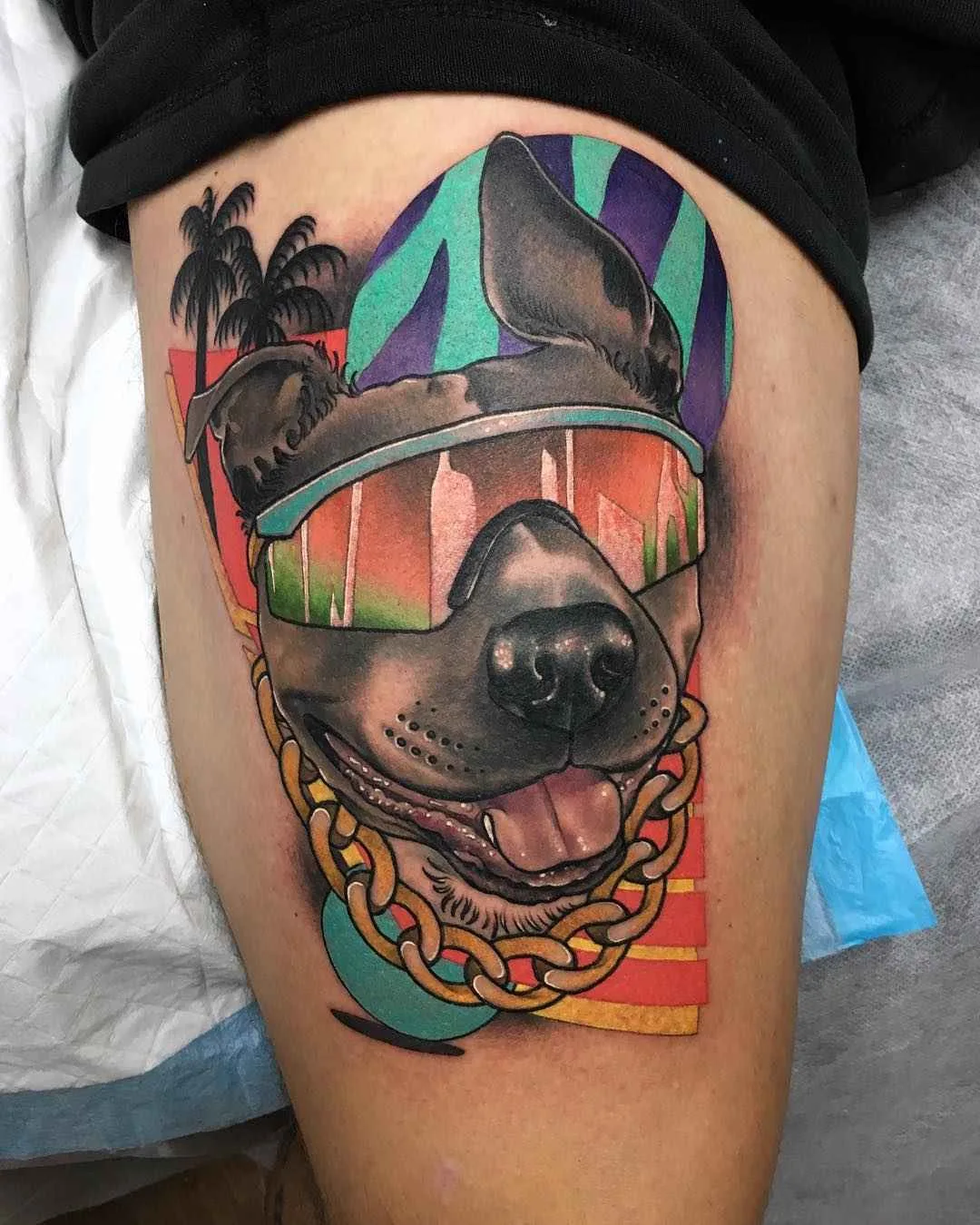 Tattoo artist Leisure Brodie Bandit bright authors new school tattoo in 80's style | Perth, Australia