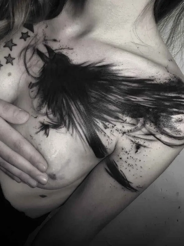 female black blackwork tatouage sur chest #14619 | Artiste tatoueur Natalie Mickahlo Nox