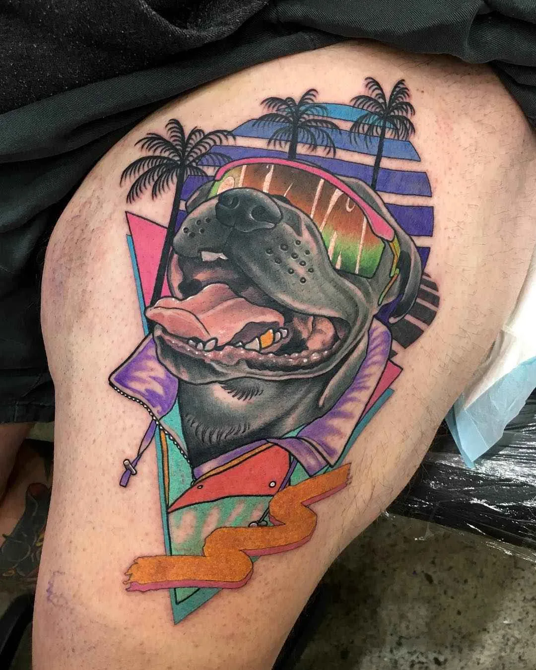Tattoo artist Leisure Brodie Bandit bright authors new school tattoo in 80's style | Perth, Australia