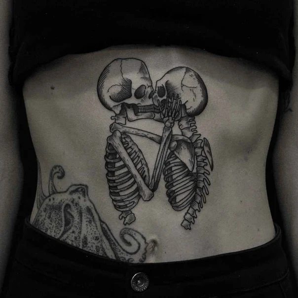 Блэкворк Skeleton, Octopus tattoo на Живот