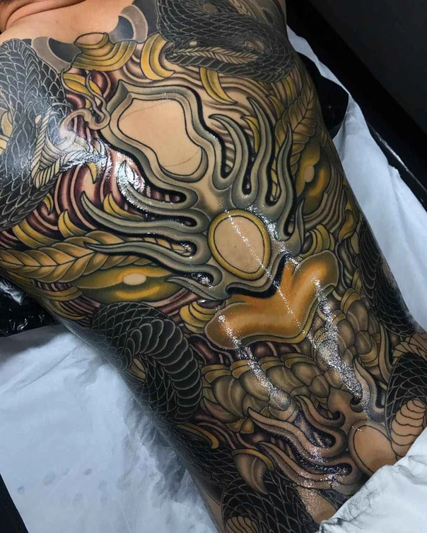 Japanese Dragon, Snake tattoo on Full Back