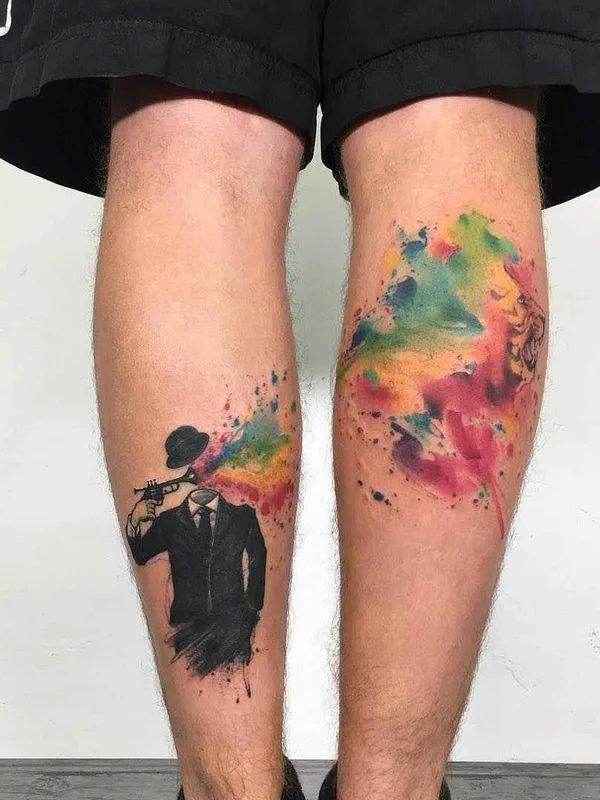 color watercolor Tatuaggio su calf #14706 | Tatuatore Emrah de Lausbub