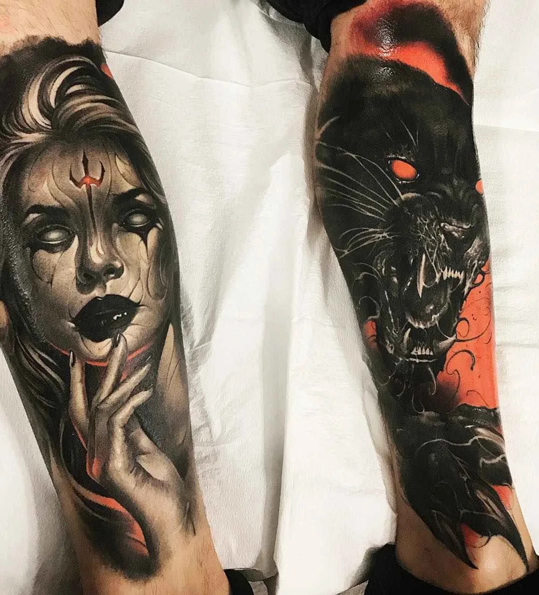 Tatuagem artista Brandon Herrera cria tatuagem colorida e preto e cinza horror realista