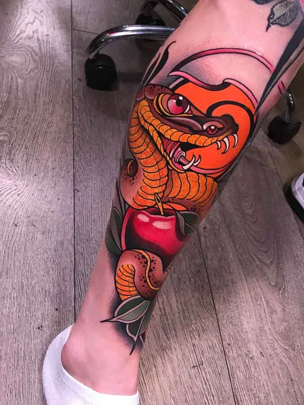 color neo traditional 纹身 在 calf #15249 | 纹身师 Johnny Domus Mesquita