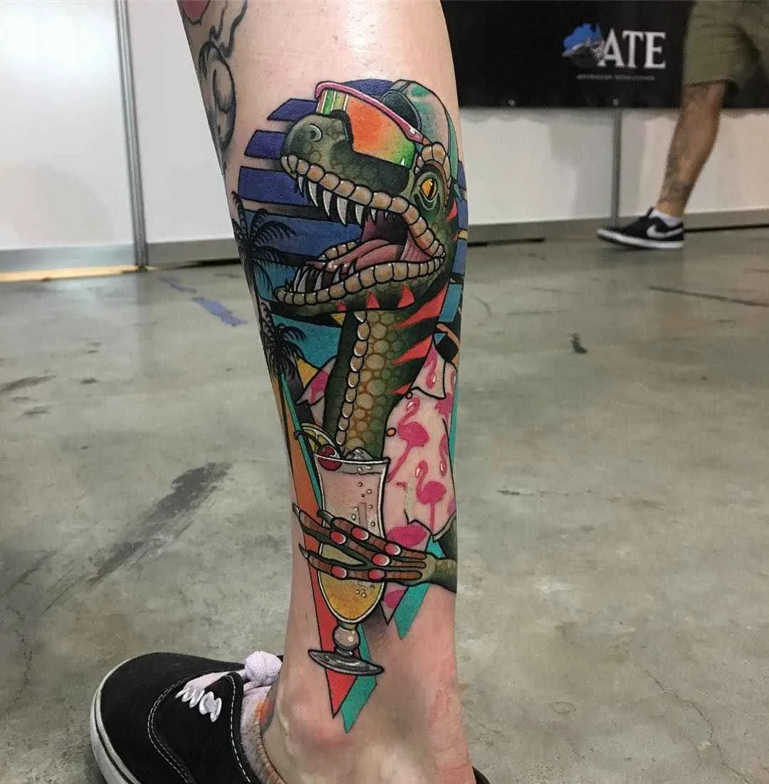 Tattoo artist Leisure Brodie Bandit bright authors new school tattoo in 80's style | Perth, Australia