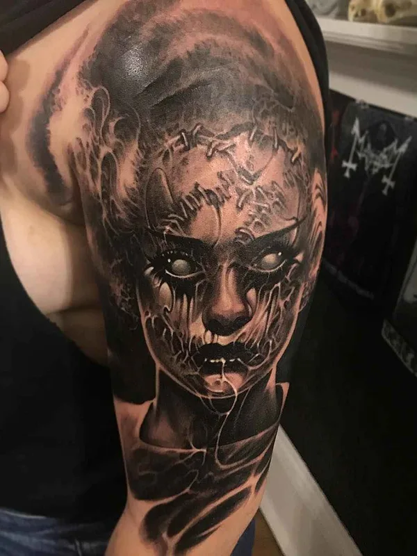 female black and grey black and grey Tatuagem em full sleeve #14840 | Tatuador Brandon Herrera