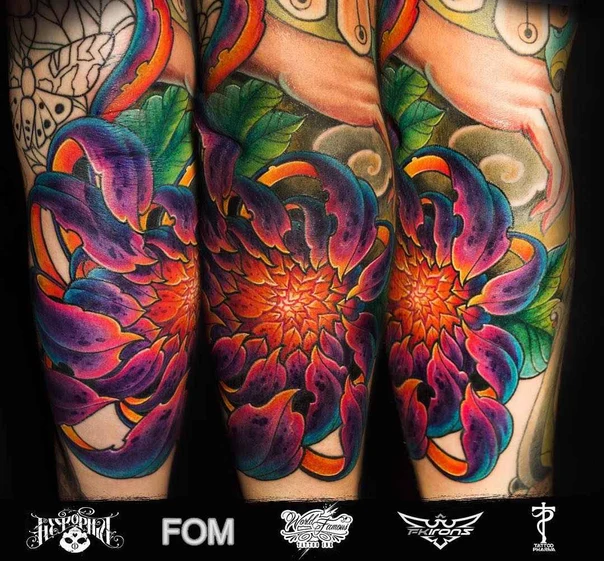 Японская Flower, Chrysanthemum tattoo на Полный рукав
