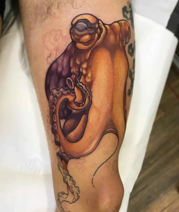 Realism Octopus tattoo on Calf