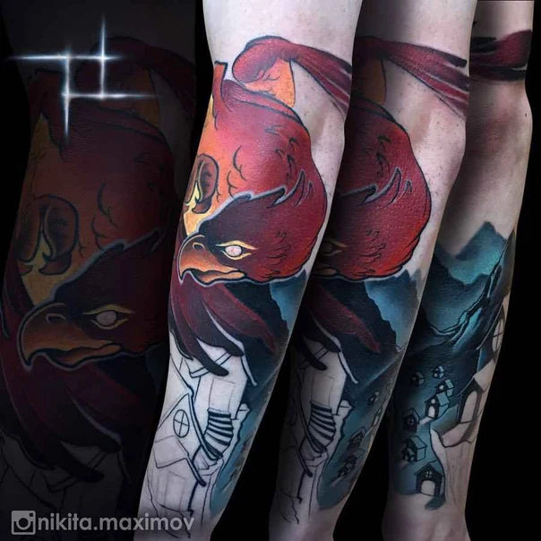 Illustrative Phoenix, Bird tattoo on Forearm
