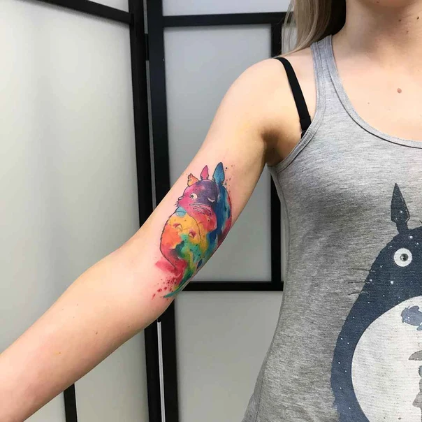 Watercolor Totoro tattoo on Forearm