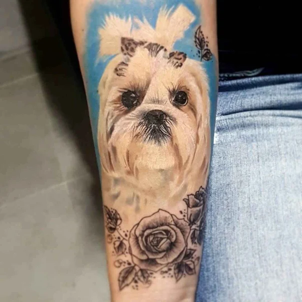 Realism Dog, Rose tattoo on Forearm