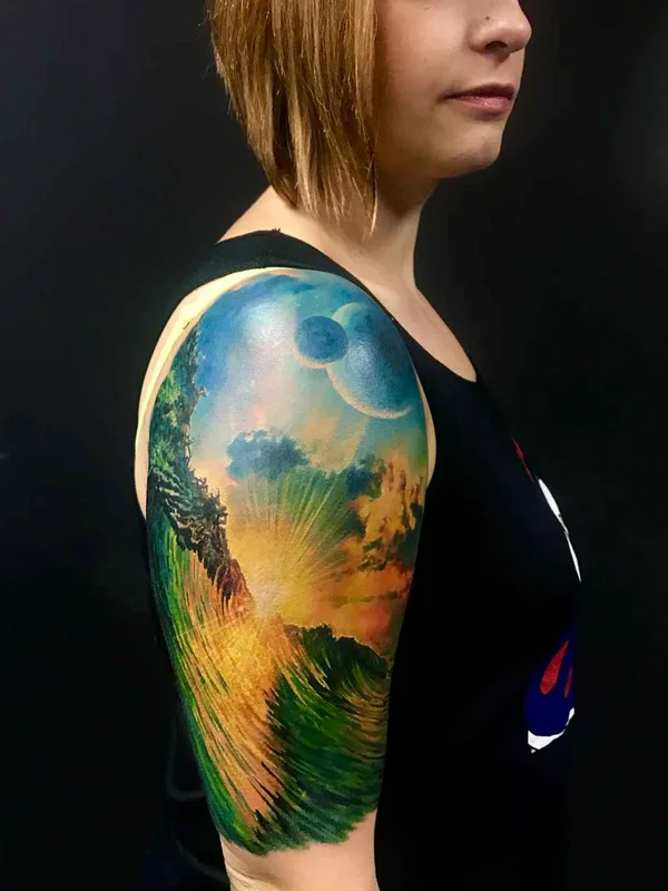 female color realism tattoo on full sleeve #14668 | Tattoo Artist Илья Фоминых