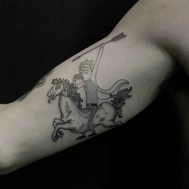 Лайнворк Rick and morty, Horse tattoo на Предплечье