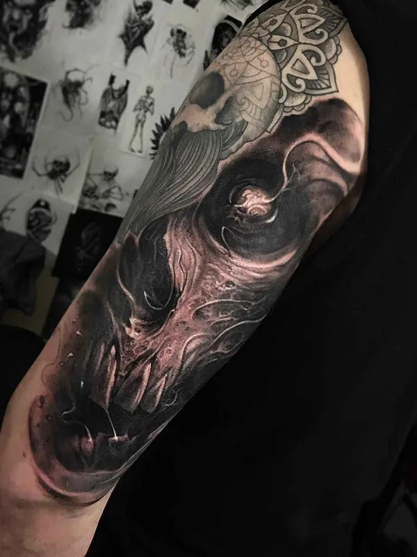black and grey black and grey Tatuagem em full sleeve #14846 | Tatuador Brandon Herrera