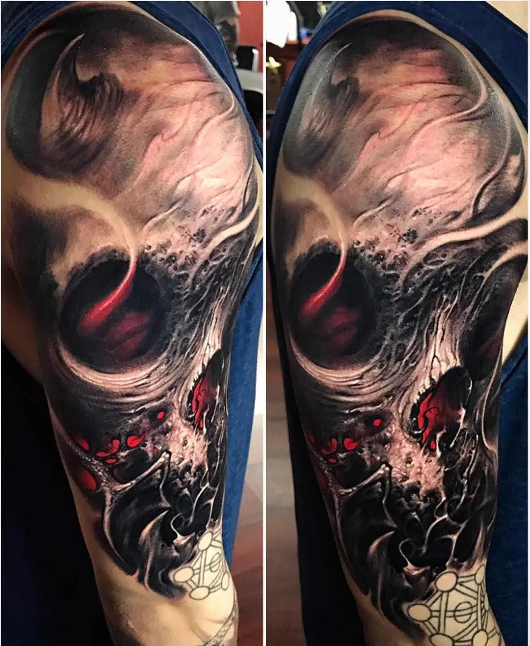 Tatuagem artista Brandon Herrera cria tatuagem colorida e preto e cinza horror realista