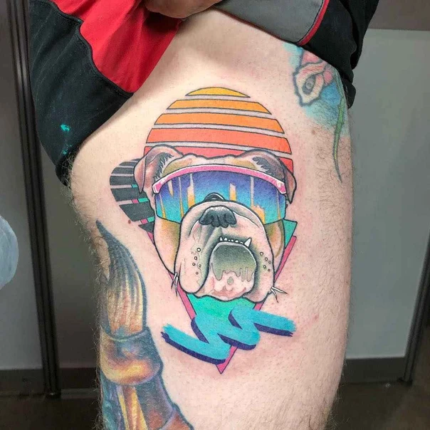 New School Dog, Geometric tattoo on Thigh
