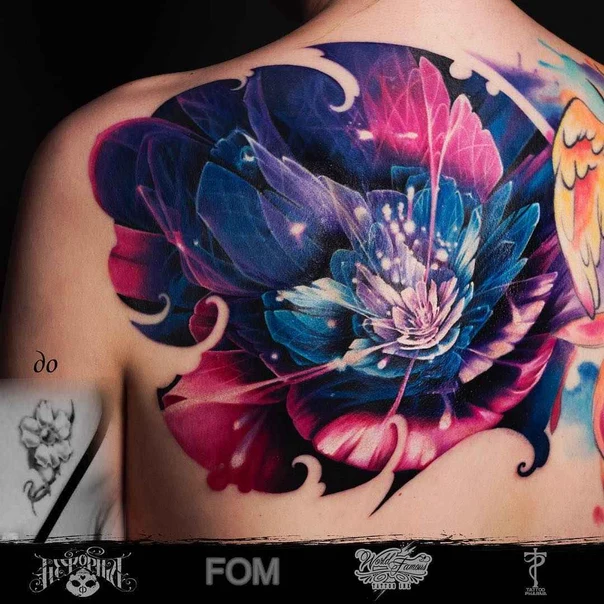 Акварель Flower, Galaxy tattoo на Верхняя часть спины