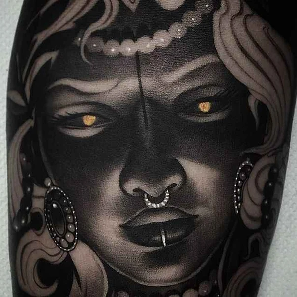 Black & Grey Portrait, Face tattoo on Forearm