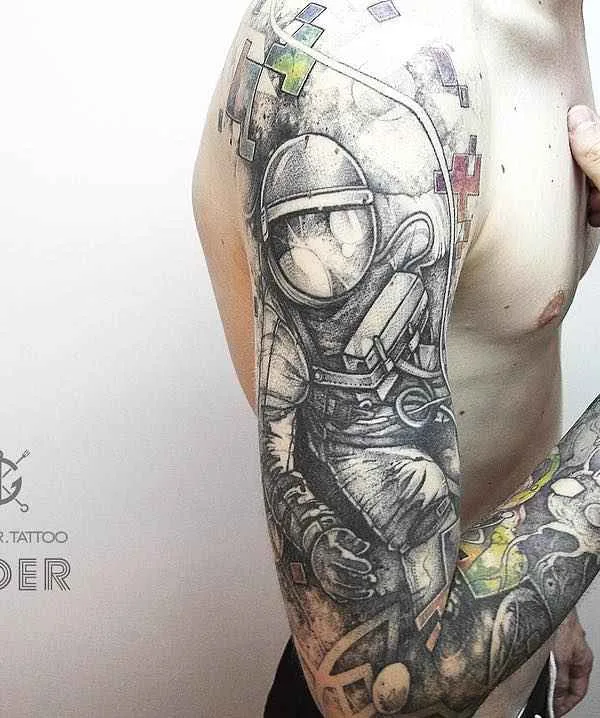 male black and grey sketch татуировка на full sleeve #15197 | Тату мастер Татьяна Vader