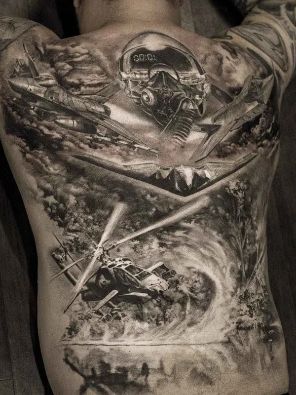 black and grey realism 纹身 在 full back #15147 | 纹身师 Nikki Norberg