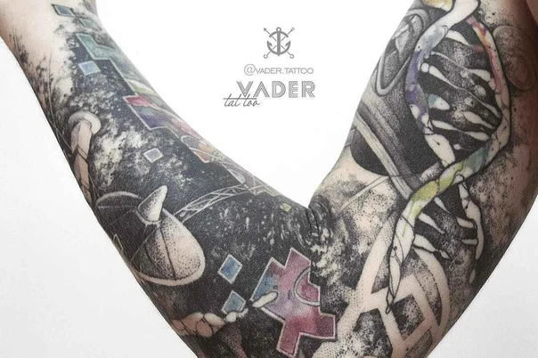 Абстрактная Geometric, Abstract tattoo на Полный рукав