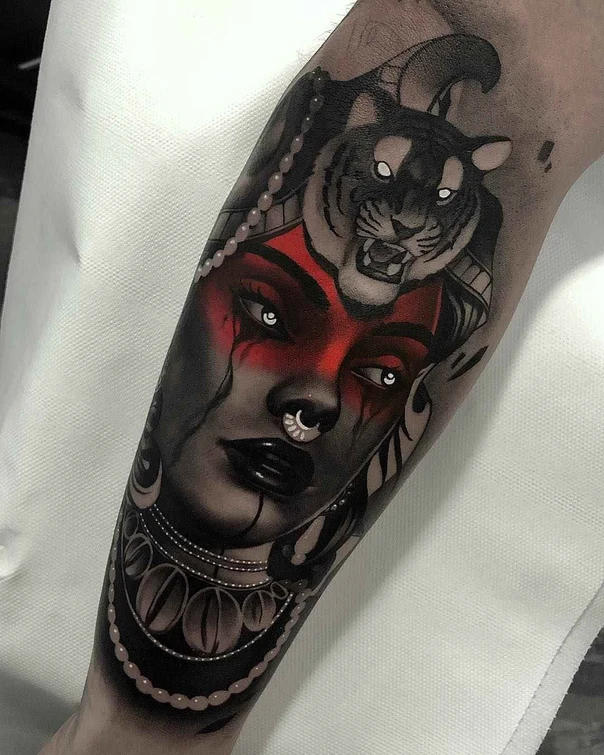 Realism Portrait, Tiger tattoo on Forearm