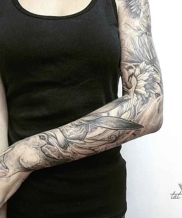 female black and grey black and grey татуировка на full sleeve #15202 | Тату мастер Татьяна Vader