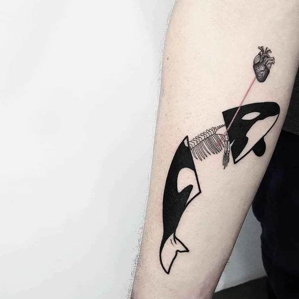 Linework Orca, Heart tattoo on Forearm