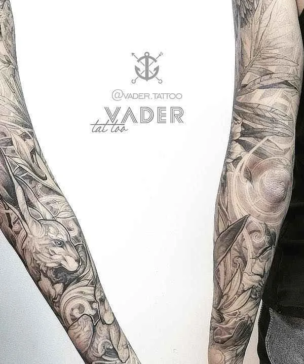 black and grey black and grey татуировка на full sleeve #15199 | Тату мастер Татьяна Vader