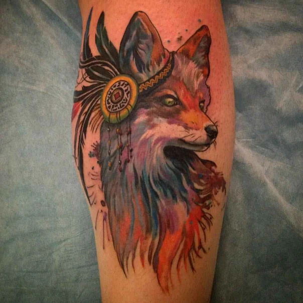 Акварель Fox, Feathers tattoo на Икра