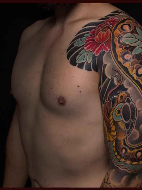 male color japanese Tatuagem em full sleeve #14481 | Tatuador Эдуард Сармаев