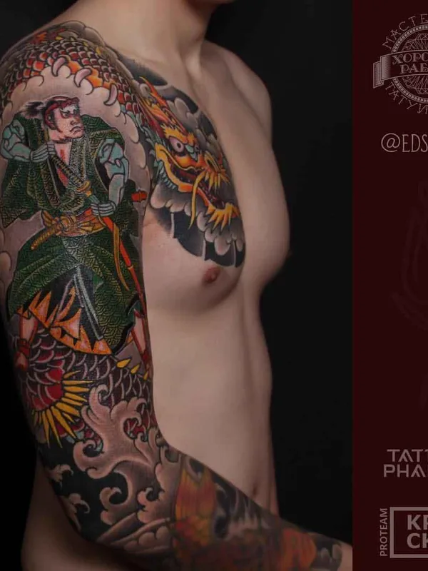 male color japanese Tatuagem em full sleeve #14486 | Tatuador Эдуард Сармаев