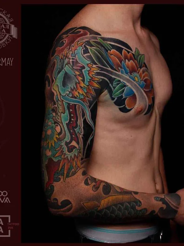 male color japanese Tatuagem em full sleeve #14483 | Tatuador Эдуард Сармаев