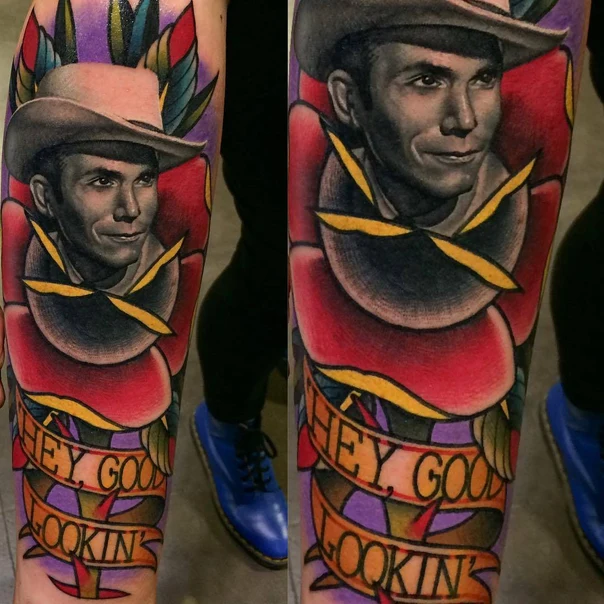 Neo Traditional Portrait, Rose tattoo on Forearm