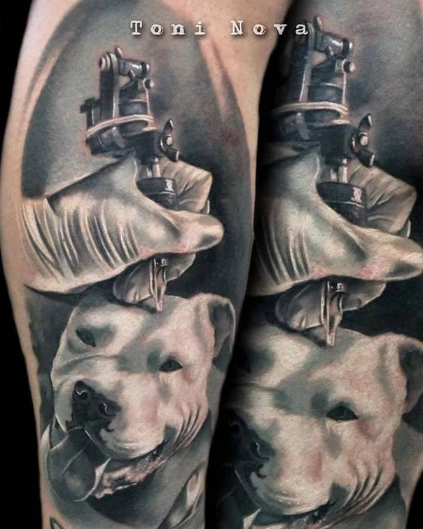 Realism Dog, Tattoo machine tattoo on Forearm
