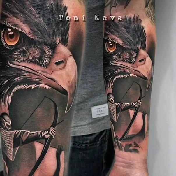 Realism Eagle, Archer tattoo on Forearm