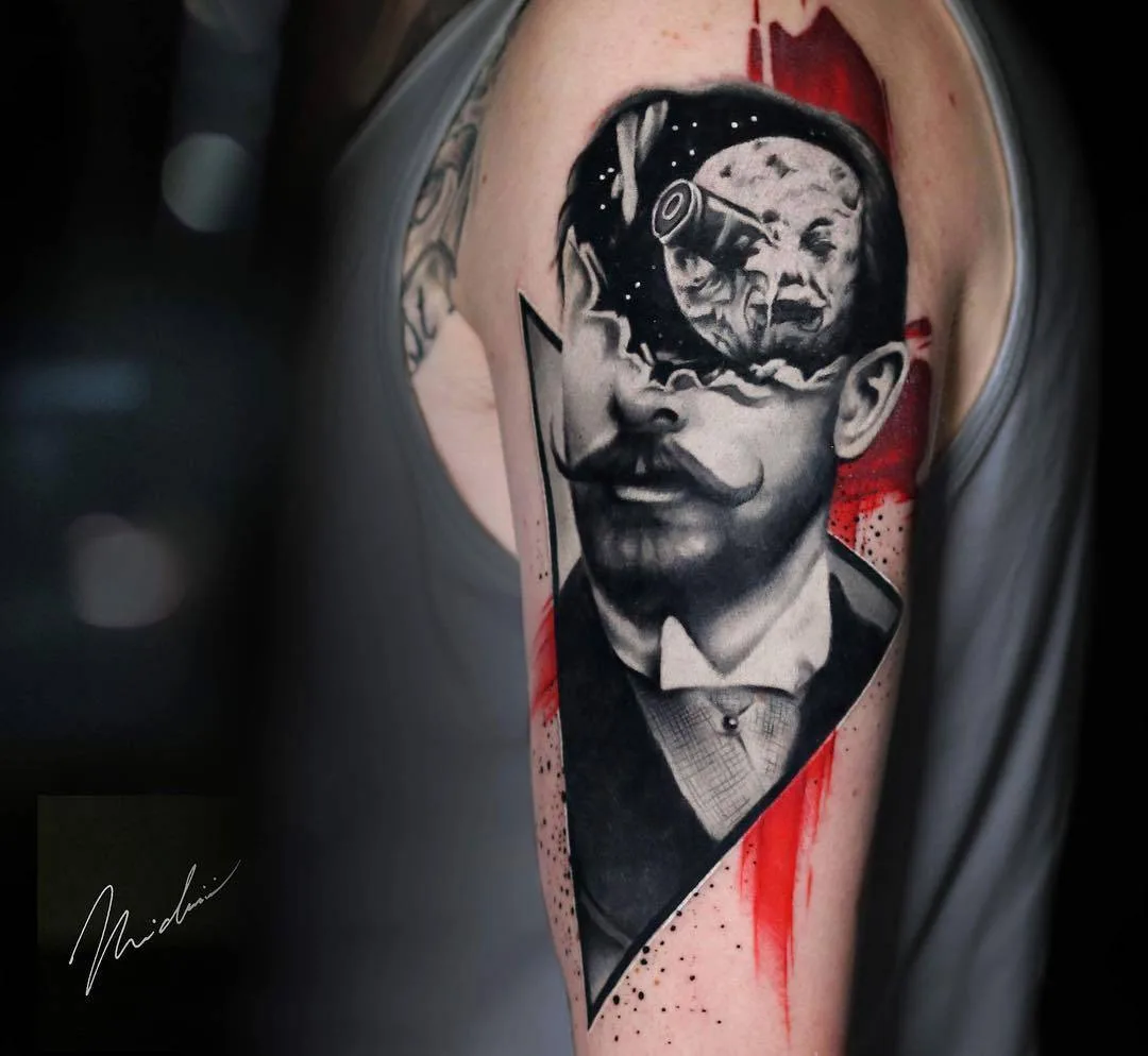 Tattoo artist Michael Cloutier, black and grey with red portrait realistic tattoo | Quebec, Canada