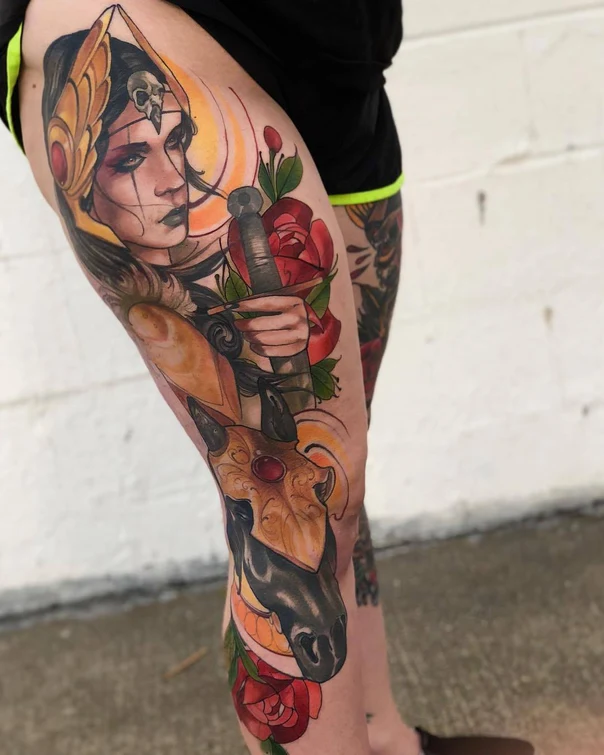 Realism Woman, Rose tattoo on Thigh
