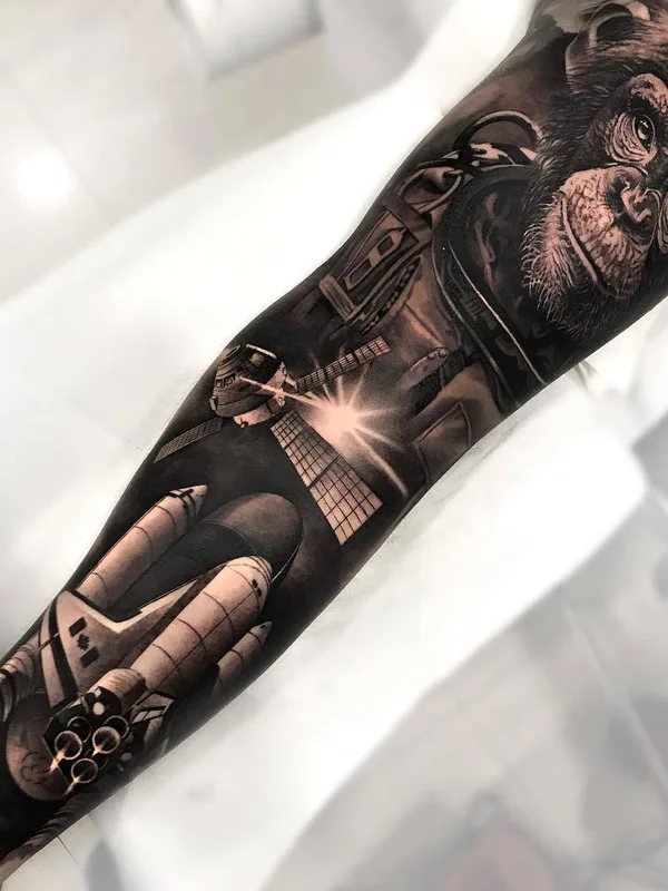 black and grey realism tattoo on full sleeve #26529 | Tattoo Artist Matias Noble