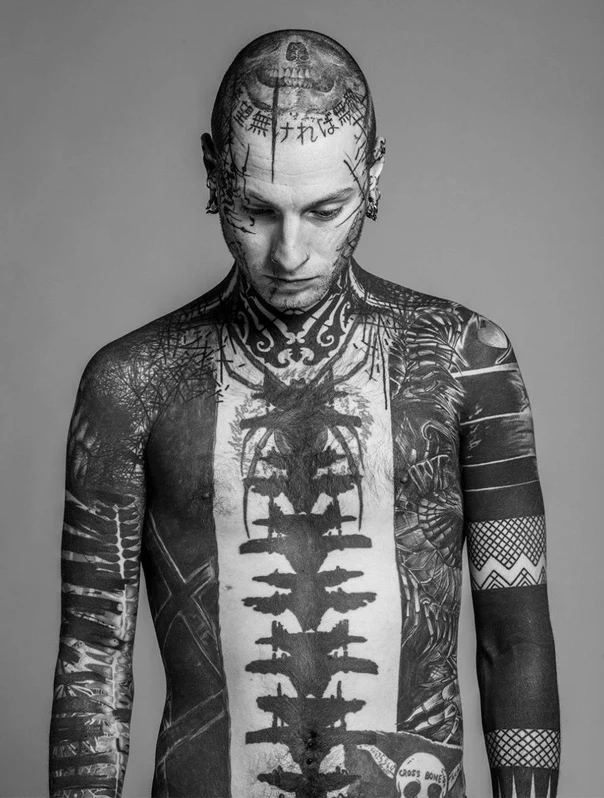 Blackwork Geometric, Skull tattoo on Full body