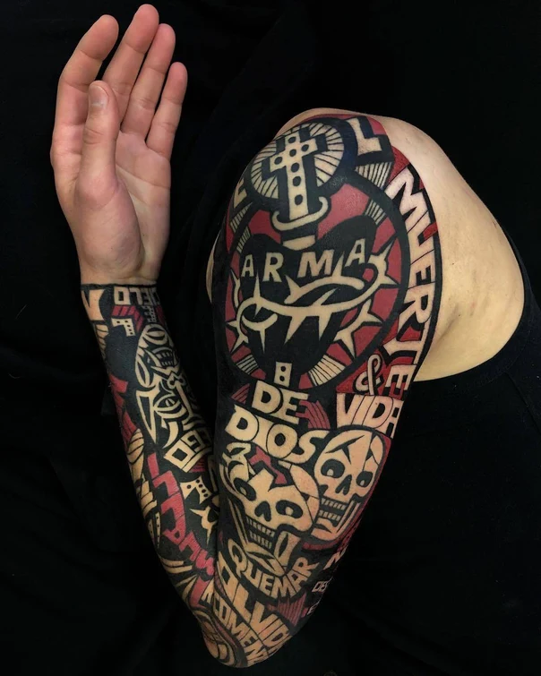 Blackwork Cross, Skull tattoo on Full Sleeve