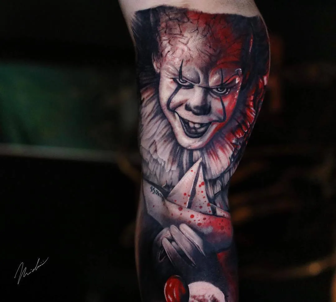 Tattoo artist Michael Cloutier, the IT black and grey with red portrait realistic tattoo | Quebec, Canada