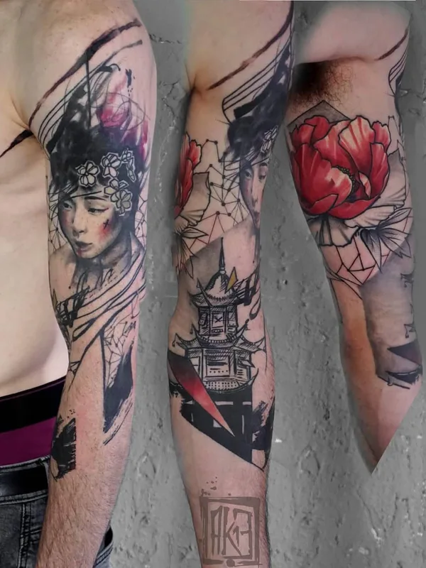 male color illustrative Tatuaggio su full sleeve #26784 | Tatuatore Artem Korobov