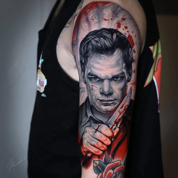 Realism Portrait, Knife tattoo on Full Sleeve