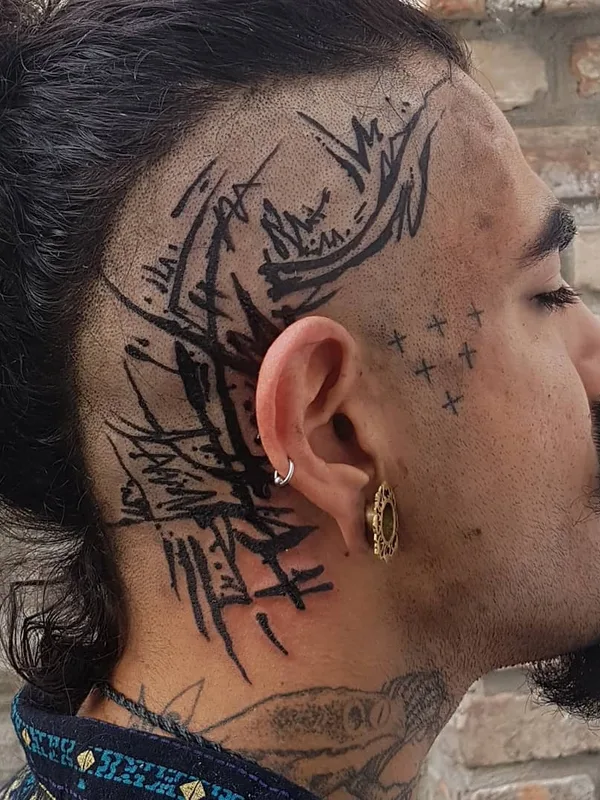 male black blackwork tattoo on face #26689 | Tattoo Artist Yonah Krank