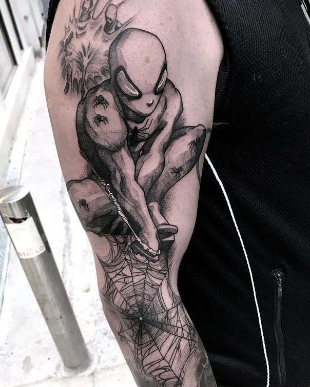 Black & Grey Spider-man, Spider tattoo on Forearm