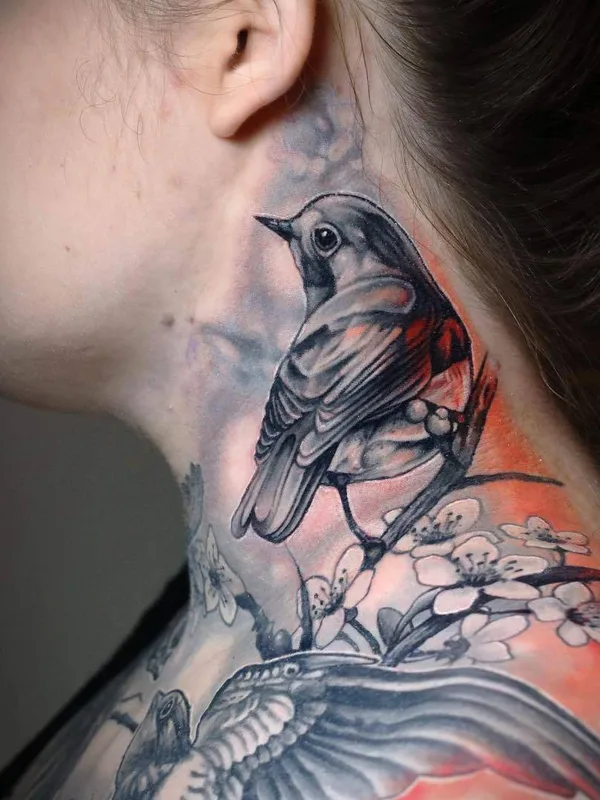 female color realism tattoo on neck #26456 | Tattoo Artist Michael Cloutier