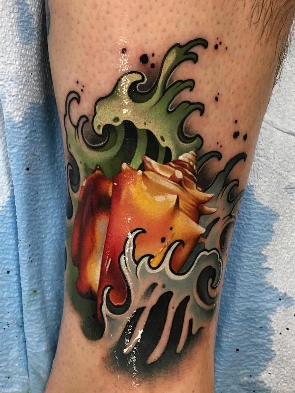 color japanese 纹身 在 calf #26738 | 纹身师 John Yogi Barrett