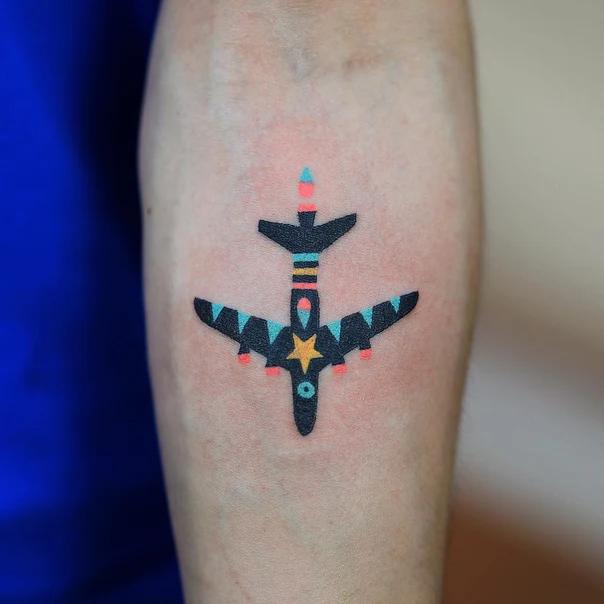 Geometric Airplane, Star tattoo on Forearm